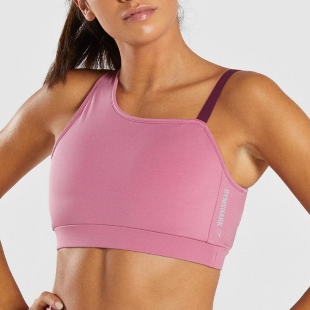 Gymshark Asymmetric Sports Bra - Dusky Pink/Dark Ruby - Size L